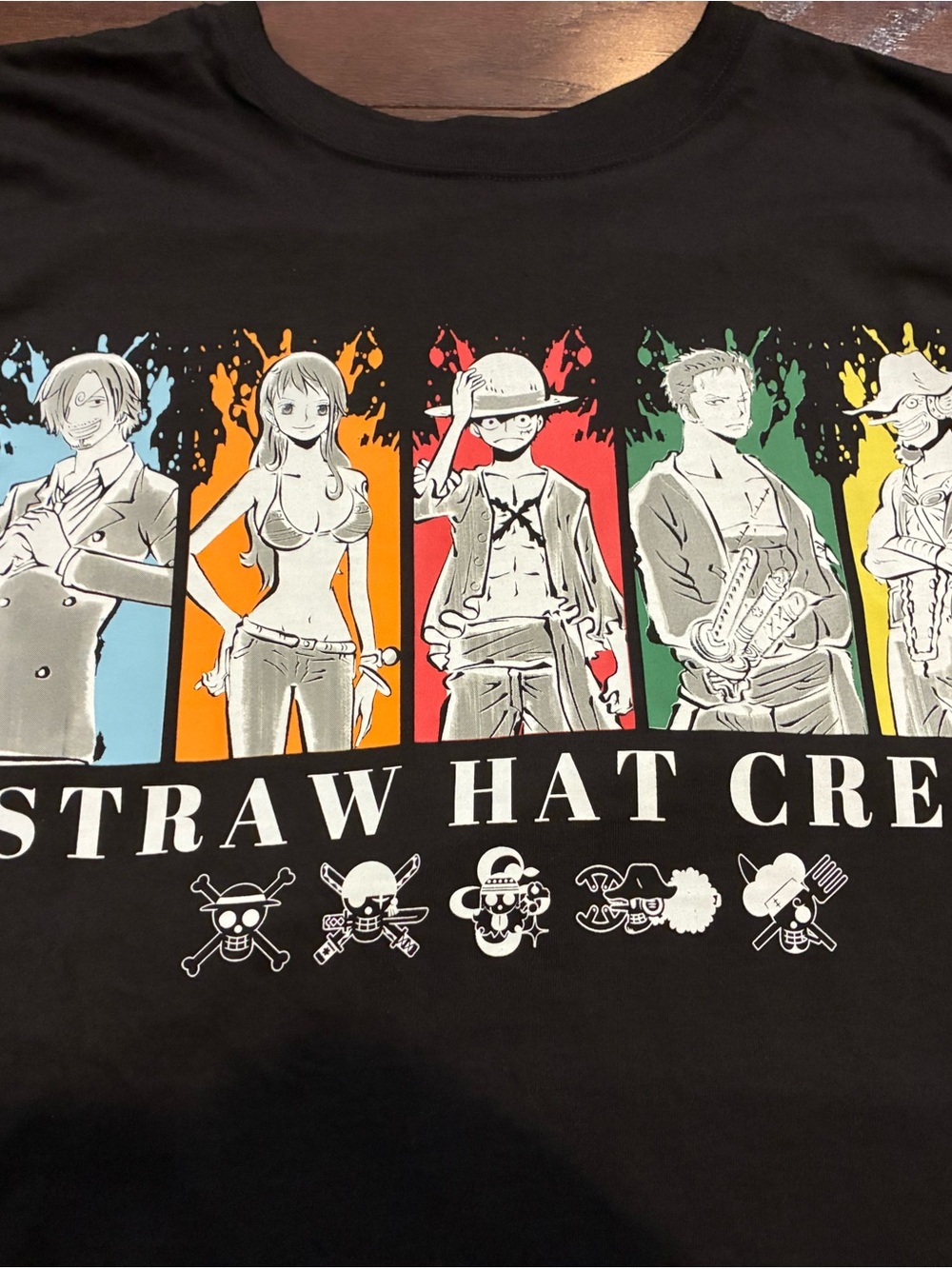 Onepiece Black Straw Hat Crew Graphic Tee with Rainbow Panels - Picture 2 of 4